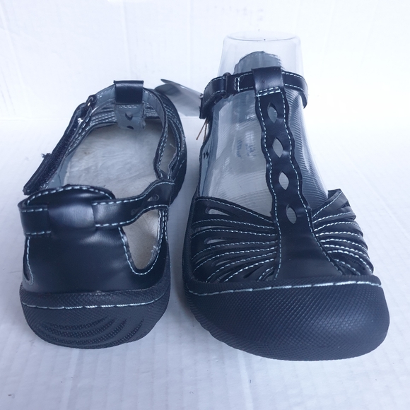 JBU Wm Melon Black Memory Foam Vegan Cutout Leather Sneakers Velcro T-Strap 7.5 - Picture 4 of 16